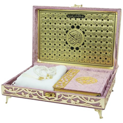 Modefa Ikra Muslim Islamic Keepsake Turkish Gift Set Holy Quran in Arabic - Ikra With Hijab and Tesbih (Pink) - color: Pink