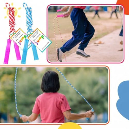 Soulchen 12 Sets End of Year Gift Bulk Party Supplies Adjustable Jump Rope with Tag Fun Skipping Rope and End of Year Cards Rainbow Gift for Prizes Exchange Party
