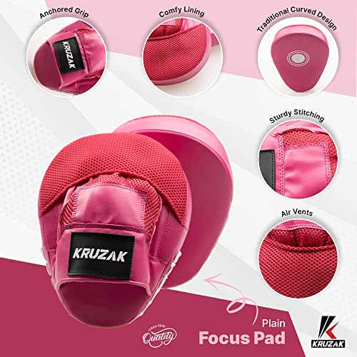 Kruzak Plain Punching Mitts for Muay Thai MMA Training, Focus Pads for Boxing Martial Arts and Punching Target - color: Pink