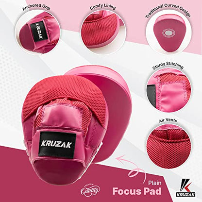 Kruzak Plain Punching Mitts for Muay Thai MMA Training, Focus Pads for Boxing Martial Arts and Punching Target - color: Pink