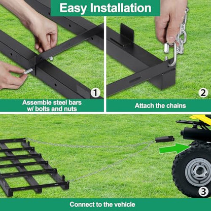 Drag Harrow Driveway Grader 4 FT with 4 FT Chain | Driveway Drag for Gravel, Tow Behind Lawn Rake for ATV, UTV, Tractor, Land Leveler for Gravel, Sand, Soil - size: 4 FT
