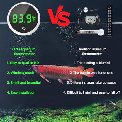 QZQ Fish Tank Thermometer Aquarium Thermometer Wireless Touch Stick Digital Aquarium Thermometer LED Display ±1°F for Monitoring The Fish Tank Aquarium Temperature Accessories (White) - color: White