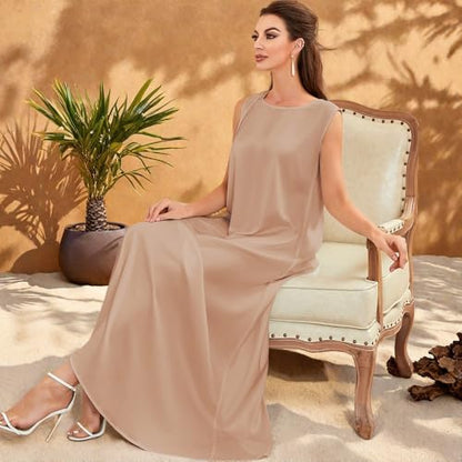 Modest Sleeveless Inner Dress for Abaya Muslim Women Maxi Long Slip Under Dress Prayer Islamic Dubai TurkeyJilbab Clothing - color: Khaki, size: X-Large