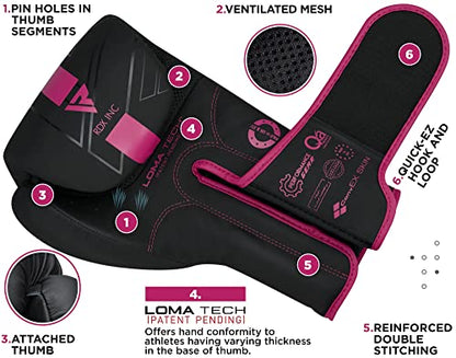 RDX Boxing Gloves, Pro Training Sparring, Maya Hide Leather, Muay Thai MMA Kickboxing, Men Women Adult, Heavy Punching Bag Focus Mitts Pads Workout, Ventilated Palm, Multi Layered, 8 10 12 14 16 18 Oz - color: PINK, size: 12 OZ