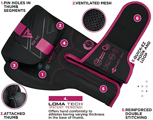 RDX Boxing Gloves, Pro Training Sparring, Maya Hide Leather, Muay Thai MMA Kickboxing, Men Women Adult, Heavy Punching Bag Focus Mitts Pads Workout, Ventilated Palm, Multi Layered, 8 10 12 14 16 18 Oz - color: PINK, size: 14 OZ