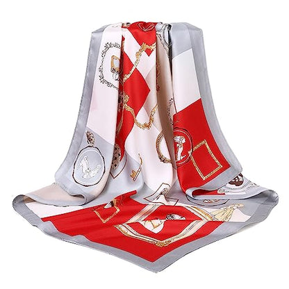 STARWHISPER 27" Square Head Scarf for Women Silk Feeling Satin Scarf Women Fashion Silk Scarf for Wrapping Hair - color: Red White Circle