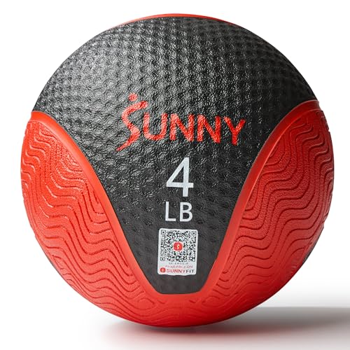 Sunny Health & Fitness 10 LB Medicine Ball with Premium Dual Textured Grip | 4-30LB Weighted Rubber Medicine Ball, Bouncing Wall Ball, Slam Ball Workouts, Throws Squats Core Strength Training - size: 4 LB