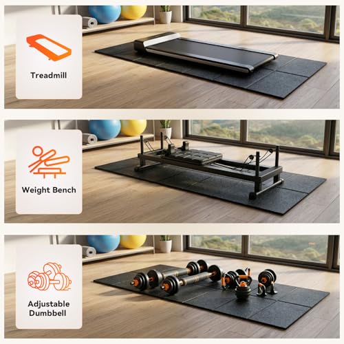 Treadmill Mat for Carpet & Hard Floors, 68" x 24" Foldable Floor Extra Thick Protection Mat, Non-Slip Noise & Shock Absorbing for Walking Pad, Exercise Bike, Elliptical, Home Gym Equipment - size: 68"L x 24"W x 0.2"Th