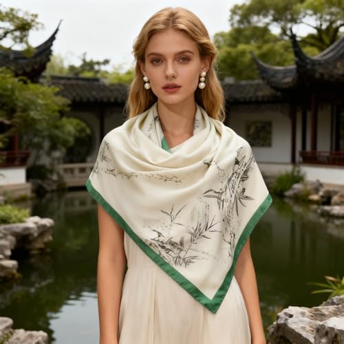XL 43 Inch Extra Large Square Scarf Fashion Scarves Silk Feeling Hair Scarf Wrapping Scarfs Night Sleeping Headscarf - color: Ba1027