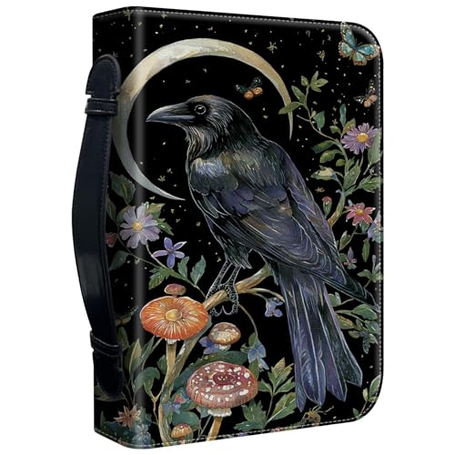 Bible Cover Case for Women, PU Leather Large Bible Cases with Zipper Fits Books Up to 12" x 9" x 2.76”, Bible Carrying Bag for Men, Moon Raven - color: Moon Raven