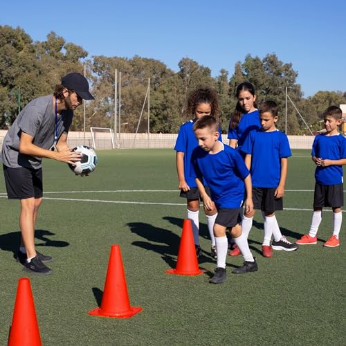 Versatyle Heavy Duty Agility Training Cones (2 in, 6 in, 9 in, 12 in, 28 in) for Sports, Kids Coaching, Multipurpose Field Marker Cones, Soccer, Basketball Drills, Bike, Motorcycle, Traffic Training - style: 18in, Orange