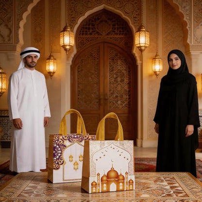12pcs Large Eid Mubarak Gift Bags，Reusable Ramadan Bag with Handles ramadan Goodie bags Non Woven Eid Bag for Ramadan Kareem Eid Mubarak Party Supplies