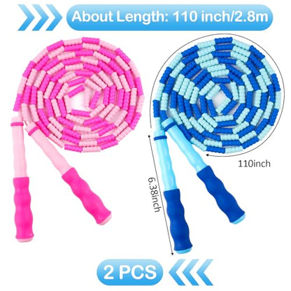Jump Rope for Kids, Adjustable Jump Ropes for 4 5 6 7 8 10 12, Tangle Free Jumping Rope Age 8-12, Segmented Soft Beaded Skipping Rope for Women Fitness - color: Blue and Pink