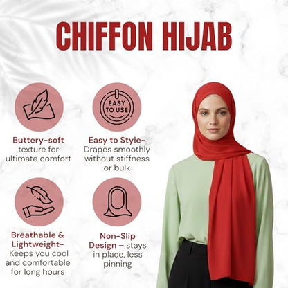NOOR Chiffon Hijab Set for Women - Pack of 5 Lightweight Non-Slip Scarves, Premium Breathable Fabric, Gift-Ready Packaging - color: Mix Colors 14