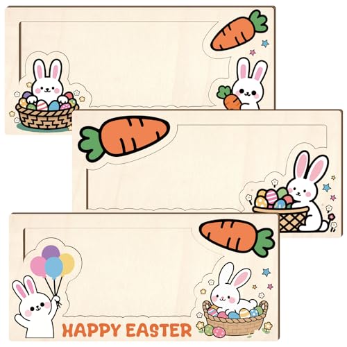 3Pcs Wooden Money Holders for Cash Easter Cash Holder Bunny Carrot Eggs Poplar Plywood Envelope Card Box Money Wallet Easter Basket Stuffer Gift for Holidays Home Party Favors Decoration - color: Bunny Carrot Eggs