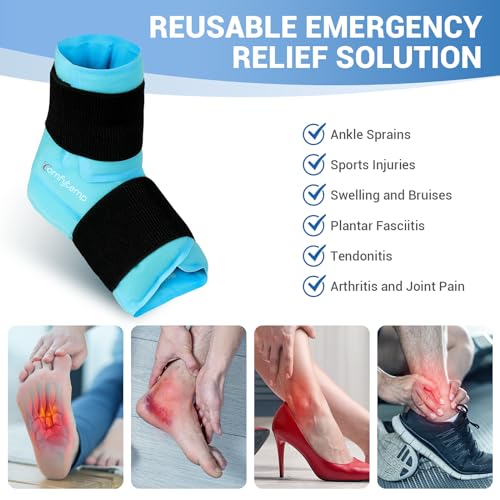 Comfytemp Ankle Foot Ice Pack Wrap for Plantar Fasciitis Relief, Ankles Brace for Sprain, Heel Spur, Swelling, Achilles Tendonitis, Cold Bag for Injuries Reusable, Hot Cold Compress, 1 Pack (Blue) - size: Blue Large(1 Pack)