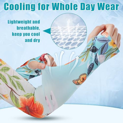 Bebila Gardening Sleeves for Women Farm UV Sun Protection Anti-Scratch Cooling Sleeves with Thumb Hole Arms Cover Outdoors - color: Gradient Green