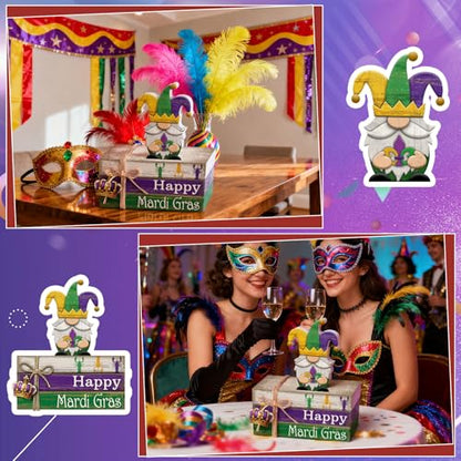 4 Pcs Mardi Gras Decorations Wooden Mardi Gras Table Centerpiece Crawfish Gnome Carnival Tiered Tray Decorations Mini Wooden Faux Books Stack Signs for Masquerade Office Tabletop Bookshelf - style: Crowns