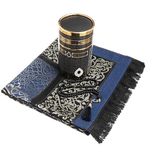 Modefa Islamic Gifts Prayer Mat | Thin Woven Praying Mat Muslim Prayer Rug | Muslim Gifts for Men Ramadan Gifts with Tesbih Prayer Beads | Ottoman Rug with Cylinder Gift Box Set (Blue) - color: Royal Blue