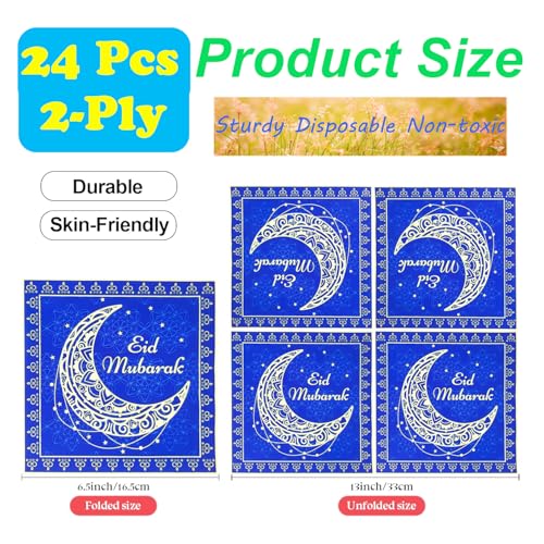 Navy Blue Eid Mubarak Letter Design Ramadan Mubarak Themed Paper Napkins for Eid Mubarak Party Table Supplies Decorations(6.5 in, 24-Pack)