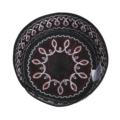 RUIXIA Men Boys Muslim Prayer Kufi Hat Skull Cap Embroidery Islam Kufi Headware takke Praying Beanie Hat Kofia Topi Hat - color: Wine Red--kids 7-10yrs