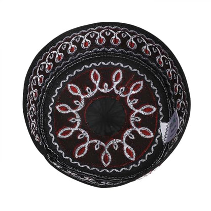 RUIXIA Men Boys Muslim Prayer Kufi Hat Skull Cap Embroidery Islam Kufi Headware takke Praying Beanie Hat Kofia Topi Hat - color: Wine Red--kids 7-10yrs