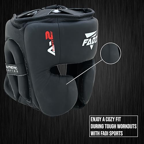 Authentic Series A2 Boxing Headgear - Premium Leather Head Guard for Kids and Adults in MMA, Kickboxing, Muay Thai, Karate, Martial Arts, and Taekwondo - color: Black, size: Small-Medium