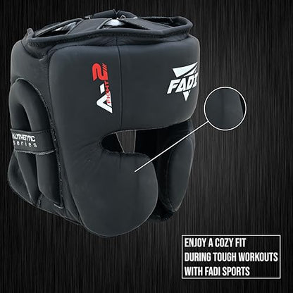 Authentic Series A2 Boxing Headgear - Premium Leather Head Guard for Kids and Adults in MMA, Kickboxing, Muay Thai, Karate, Martial Arts, and Taekwondo - color: Black, size: Small-Medium