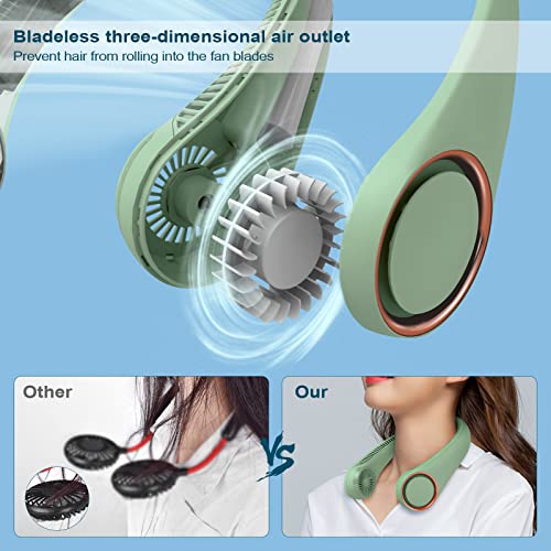 CIVPOWER Neck Fan: Portable Personal Neck Cooling Rechargeable Bladeless Fan - Hands Free 3 Speed 4000 mAh Battery USB Operated Wearable Headphone Design - Gift for Men Women Outdoor (Light Green) - color: Light Green