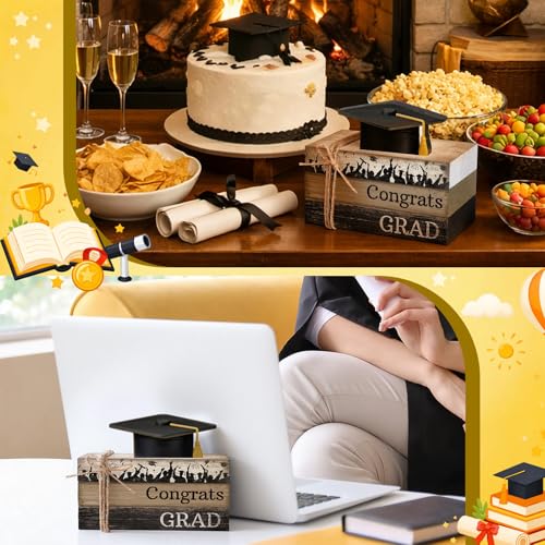 4 Pcs Graduation Table Decorations Graduation Tiered Tray Decorations Class of 2026 Wooden Decorative Books Block Centerpiece Farmhouse Congrats Grad Sign Gifts for Home Shelf Office - style: Car