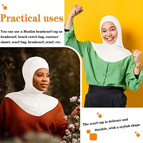 4 Pieces Modal Hijab Cap Adjustable Muslim Stretchy Turban Full Cover Shawl Cap Full Neck Coverage for Lady - color: White