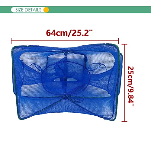 Foldable Bait Trap Fishing Net - Hand Cast Cage for Catching Fish Shrimp Crab Crawfish - color: Blue Thicken Mesh Material, size: 6 Entrances