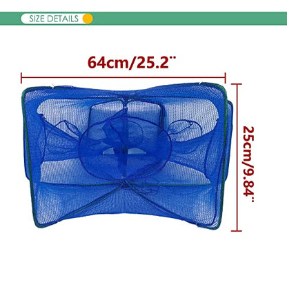 Foldable Bait Trap Fishing Net - Hand Cast Cage for Catching Fish Shrimp Crab Crawfish - color: Blue Thicken Mesh Material, size: 6 Entrances