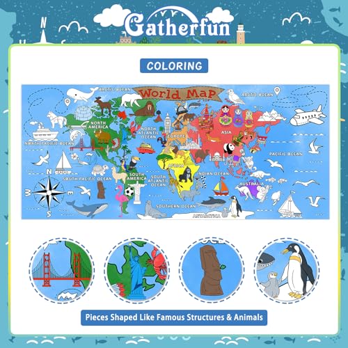 Gatherfun 세계 지도 자이언트 컬러링 포스터 - 80.9 x 182.9cm(31.5 x 72인치) - 다용도 교실 벽 장식 및 생일 활동 - 학교 파티 및 특별 행사를 위한 세계 지도 포스터 또는 테이블 커버 - style: MAP