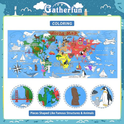 Gatherfun 세계 지도 자이언트 컬러링 포스터 - 80.9 x 182.9cm(31.5 x 72인치) - 다용도 교실 벽 장식 및 생일 활동 - 학교 파티 및 특별 행사를 위한 세계 지도 포스터 또는 테이블 커버 - style: MAP