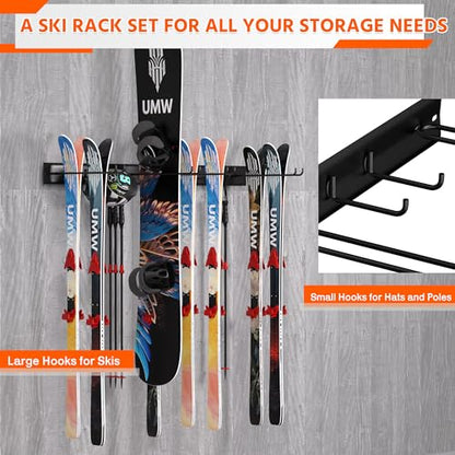 Wall Mount Ski Rack, Garage Ski Storage Rack, Ski Hangers For 8 Pairs of Skis - style: 4 Ski Hooks