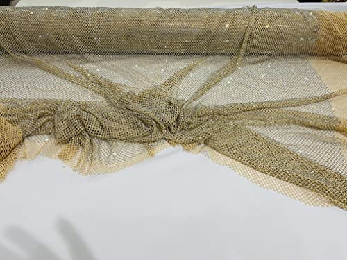 New Creations Fabric & Foam Inc, 45" Wide AB Iridescent Rhinestone On Soft Stretch Fish Net Fabric by The Yard (1 Yard, Iridescent Rhinestones on Blush Mesh) - color: Iridescent Rhinestones on Blush Mesh