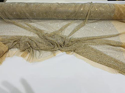 New Creations Fabric & Foam Inc, 45" Wide AB Iridescent Rhinestone On Soft Stretch Fish Net Fabric by The Yard (1 Yard, Iridescent Rhinestones on Blush Mesh) - color: Iridescent Rhinestones on Blush Mesh