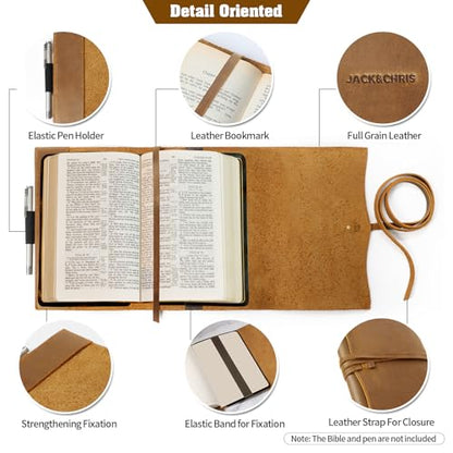 Jack&Chris Leather Bible Cover, Leather Book Cover for Men and Women, Bible Holder Strap Bible Cover Gifts, JC61-7M