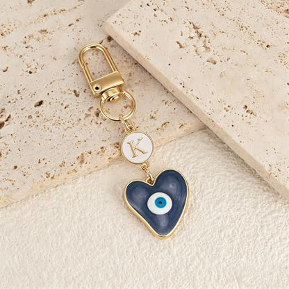 XGALBLA Small Evil Eye Keychains Initial Letter Key Chains for Women Men Car Key Bag Purse Charm- Good Luck Amulet Protection - color: Evil Eye 1-k