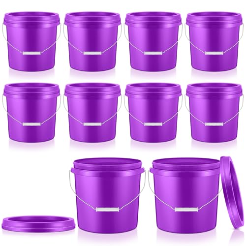 Tioncy 10 Pcs 2 Gallon Plastic Buckets with Lids and Handles,Purple | Storage Pails for Paint, Cleaning, Organizing, Durable Containers, Metal Handles, Plastic Material - color: Purple