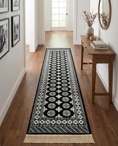 Rugs.com - Bokhara Rug – 10 Ft Runner Black and White Easy-Clean Runner Rug – Modern Geometric Design for Hallways, Entryways, and High-Traffic Areas - color: Black and White, size: 2'7" x 10' (Runner)
