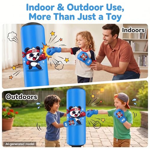 Inflatable Punching Bag for Kids: Qoosea 48 Inches Kids Bop Bag Boxing Gloves & Air Pump Dinosaur Toy Gift for Toddler & Kid Ages 3-8,Freestanding Punching Bag Easy to Inflate,Boxing Bag - color: Dark Blue