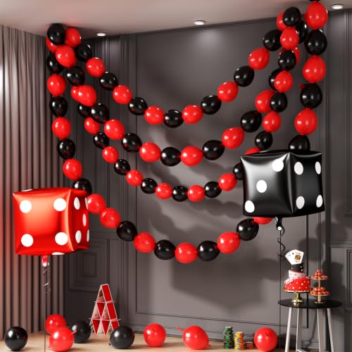 Black and Red Linking Balloons, 6 Inch Balck Red Quick Link Balloons, Large Dice Casino Theme Balloon for Making Wall Arches Chains, for Night Poker Parties Birthday Las Vegas Themed Game Decorations - color: Black and Red