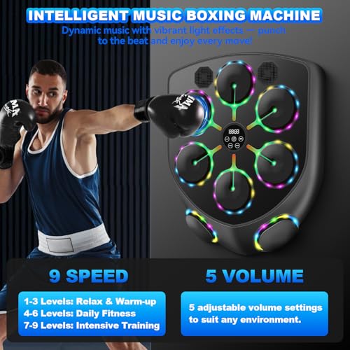 YORWHIN Smart Music Boxing Machine for Adults and Kids, Bluetooth Boxing Equipment with Boxing Gloves, Wall Mounted Electronic Punching Machine for Home Gym Workout Indoor - style: Large Shield