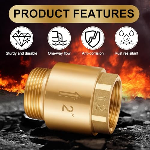 Zonon 2 Pcs 2 Inch Check Valve One Way Brass Non Return in Line Check Valve with Backflow Prevention NPT Male in FNPT out for Garden Hose Well Pumps Irrigation Systems Chemical Industry - size: 2 Inch