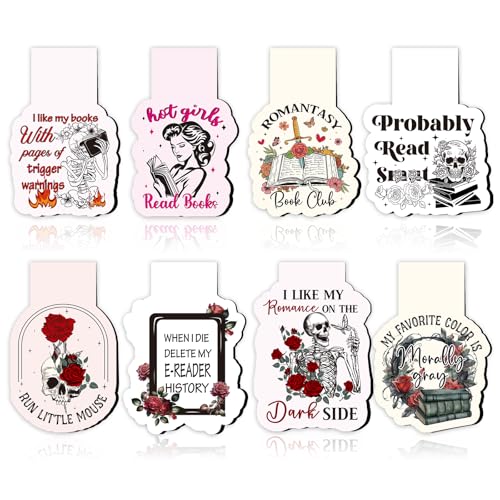 Dark Romance Magnetic Bookmark Gifts - Wxiben 8Pcs Funny Book Mark Magnets Flower Skull Bookmarks Magnetic Romance Magnets Bookmark Page Clip Gift for Women Men Book Lovers Students Teachers Reading - color: Dark Romance