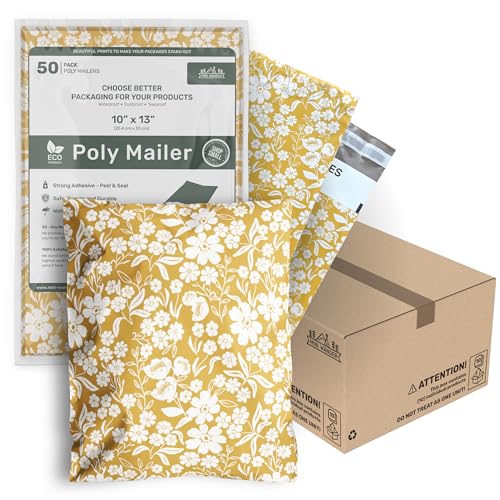 Poly Mailers 10x13 Inch 500 Pack Medium Shipping Bags Strong Thick Mailing Envelopes | Self Sealing Adhesive | Waterproof & Tear Resistant | Small Business Packaging - Floral Mustard Yellow - color: Yellow, size: 10x13 (500 Pack)