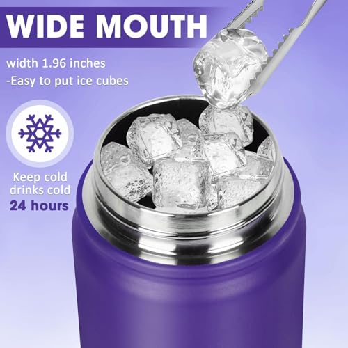 Insulated Water Bottle 24oz, Stainless Steel Double Wall Vacuum Sports Flask with 2-in-1 Straw & Chug Lid, BPA-Free, Leak Proof, Keeps Cold 24H for Travel Gym School - color: Purple 750