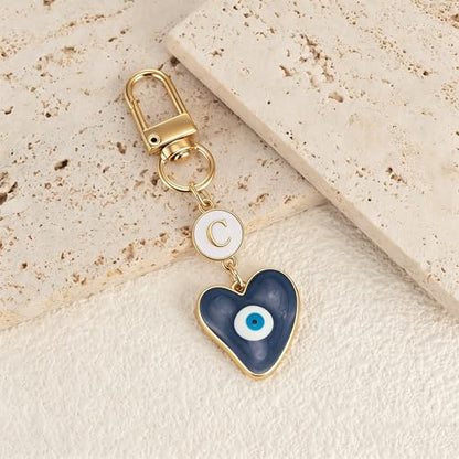 XGALBLA Small Evil Eye Keychains Initial Letter Key Chains for Women Men Car Key Bag Purse Charm- Good Luck Amulet Protection - color: Evil Eye 1-c